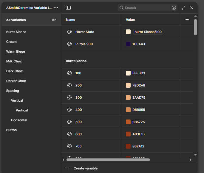 Alastair Smith Ceramics — design system variables